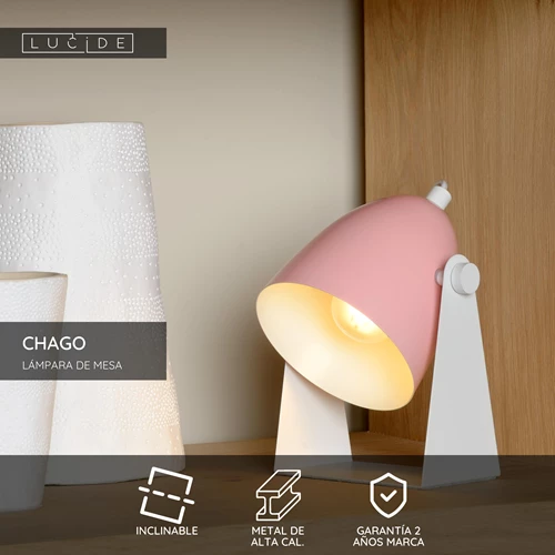 Lucide CHAGO - Lámpara de mesa - 1xE14 - Rosa - USP